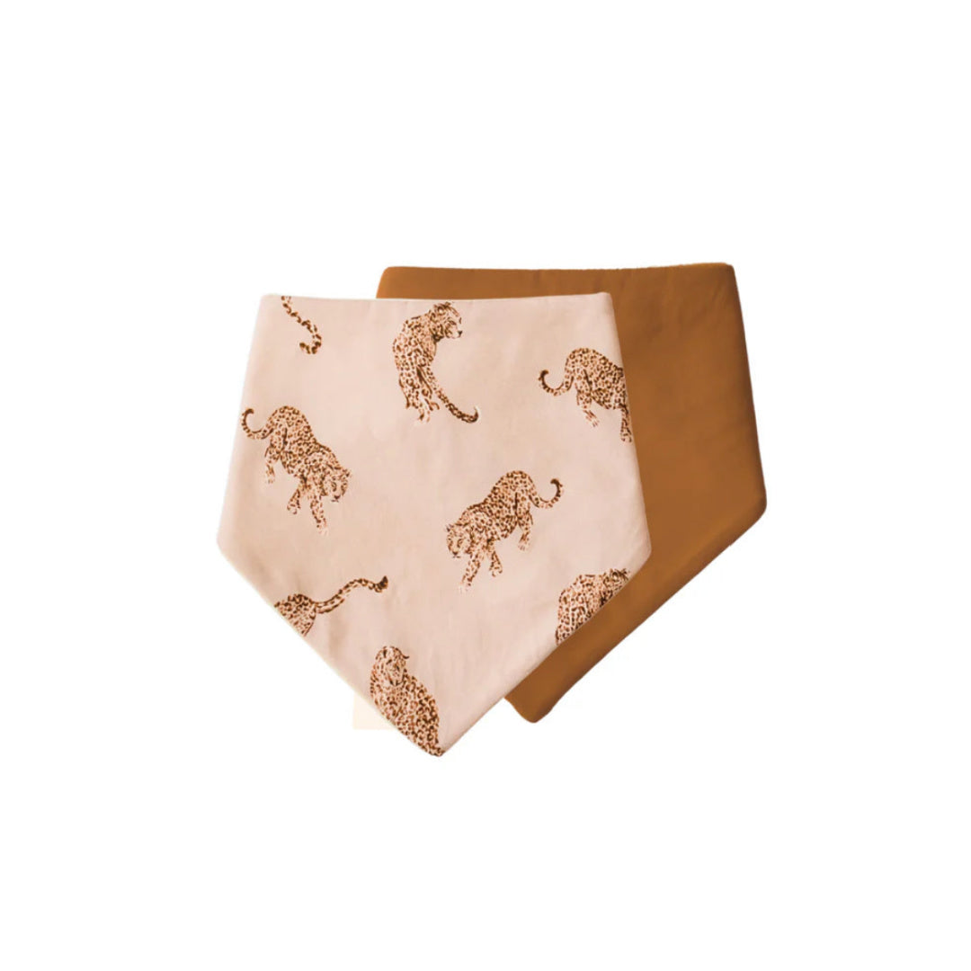 BAMBELLA DESIGNS BANDANA BIBS 2 PACK | QUEEN OF THE JUNGLE AND CHESTNUT