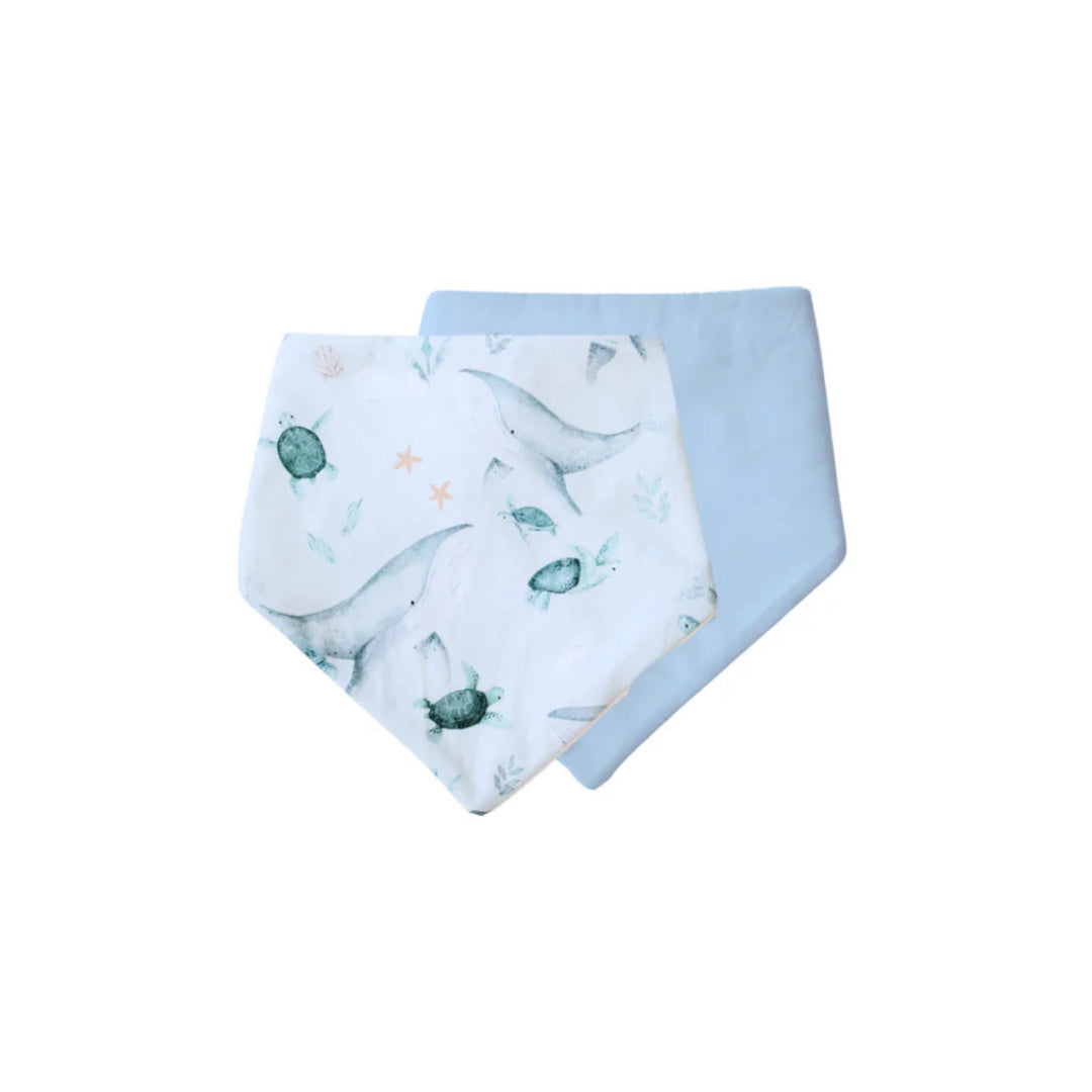 BAMBELLA DESIGNS BANDANA BIBS 2 PACK | TURTLE BAY AND DUSTY BLUE
