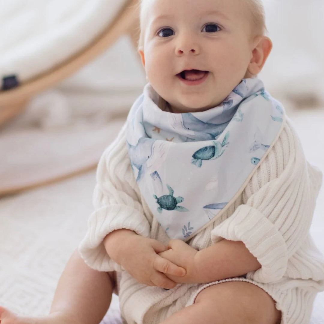 BAMBELLA DESIGNS BANDANA BIBS 2 PACK | TURTLE BAY AND DUSTY BLUE