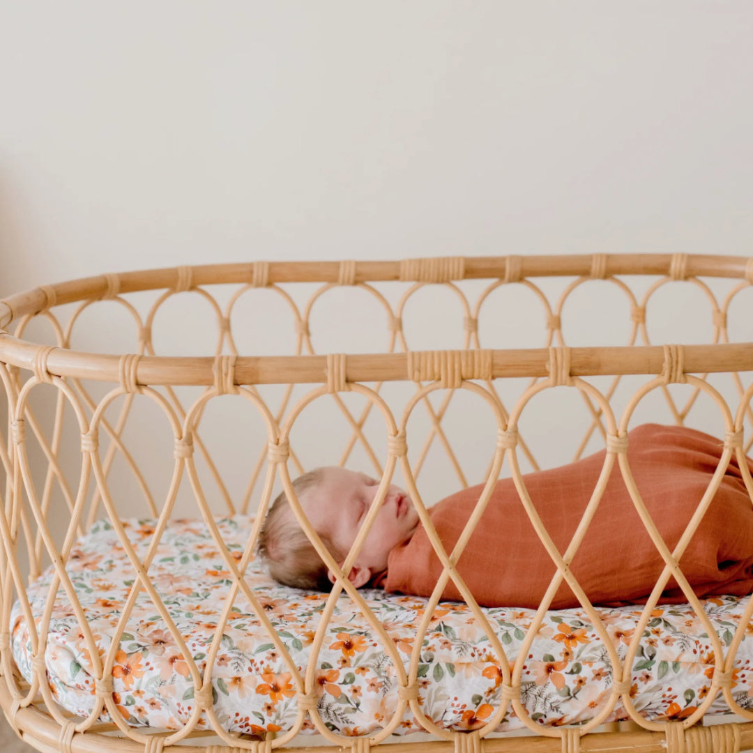 BAMBELLA DESIGNS WATERPROOF FITTED BASSINET SHEET/ CHANGE MAT COVER - BLOOM