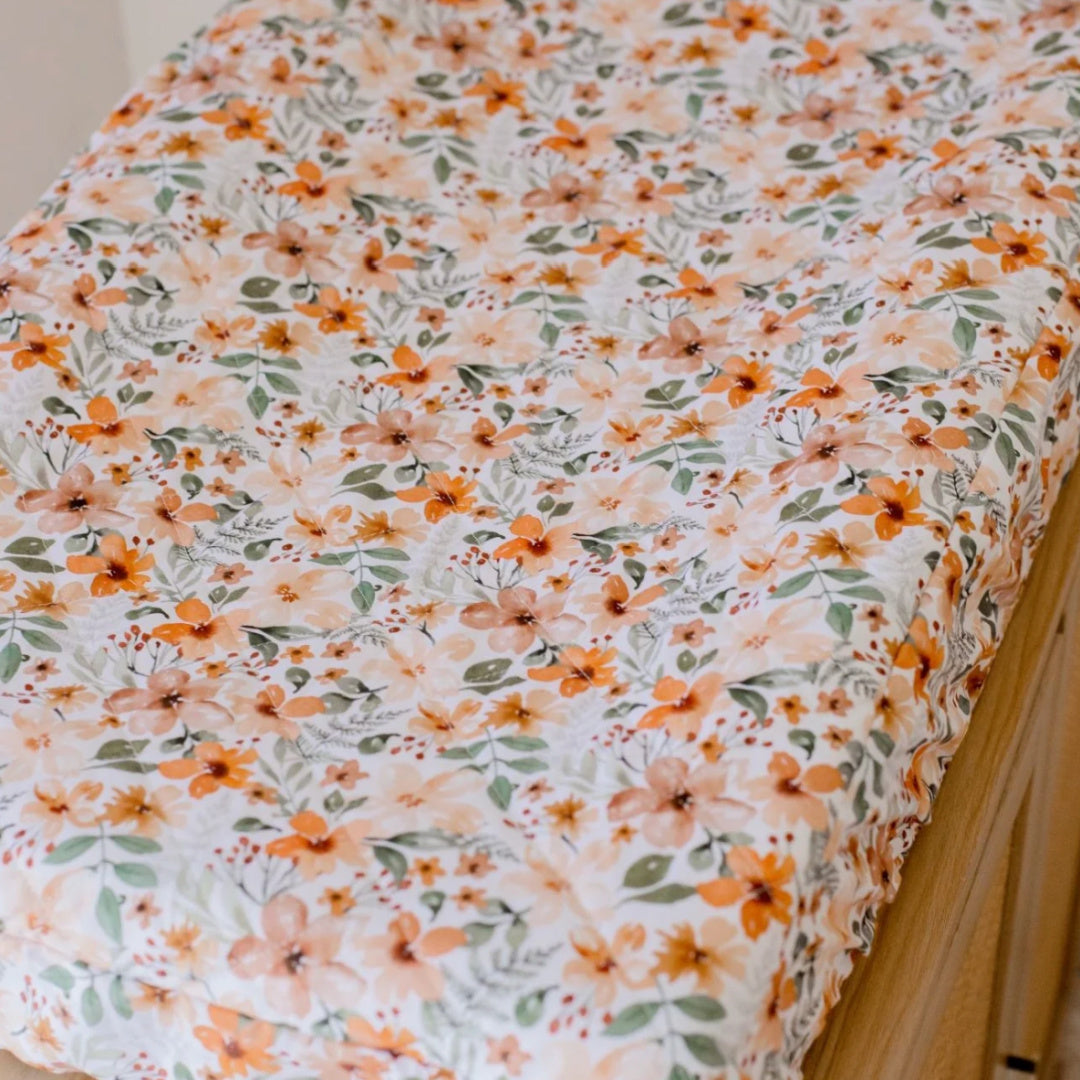 BAMBELLA DESIGNS WATERPROOF FITTED BASSINET SHEET/ CHANGE MAT COVER - BLOOM