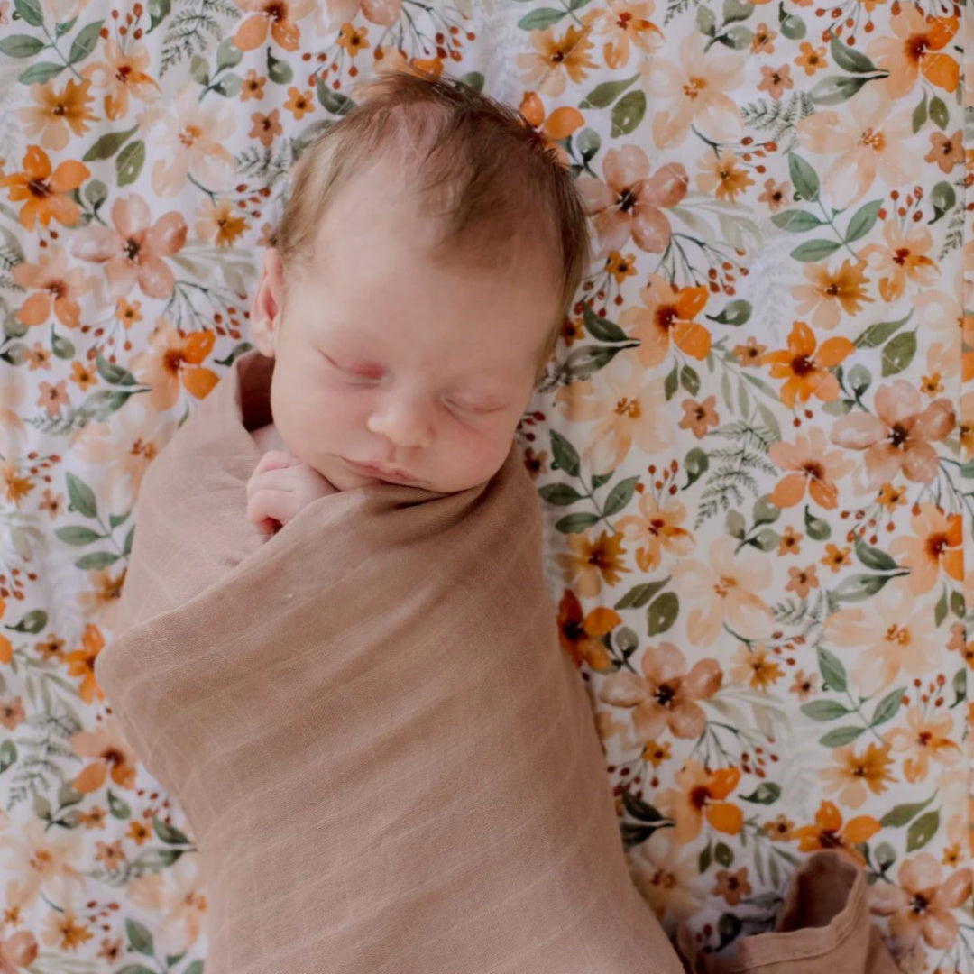 BAMBELLA DESIGNS WATERPROOF FITTED BASSINET SHEET/ CHANGE MAT COVER - BLOOM