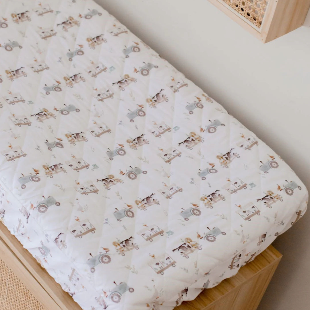 BAMBELLA DESIGNS WATERPROOF FITTED BASSINET SHEET/ CHANGE MAT COVER - OAKWOOD FARM