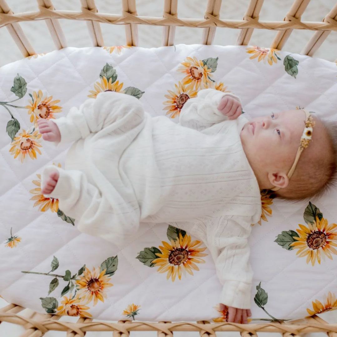 BAMBELLA DESIGNS WATERPROOF FITTED BASSINET SHEET/ CHANGE MAT COVER - SUNNY DAYS