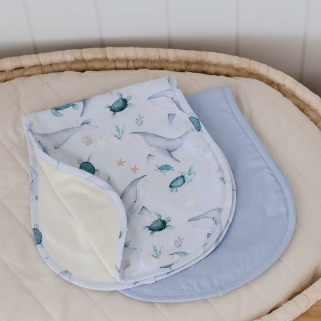 BAMBELLA DESIGNS BURP CLOTH 2 PACK |  TURTLE BAY AND DUSTY BLUE