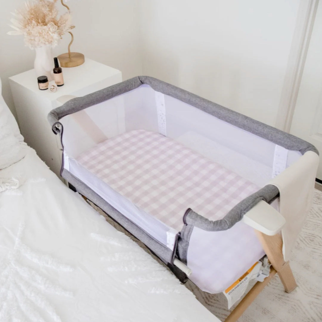 BAMBELLA DESIGNS CO-SLEEPER FITTED WATERPROOF SHEET | BLUSH GINGHAM