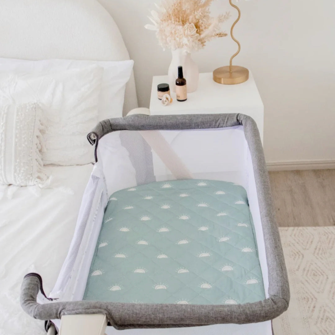 BAMBELLA DESIGNS CO-SLEEPER FITTED WATERPROOF SHEET | SAGE SUNSHINE