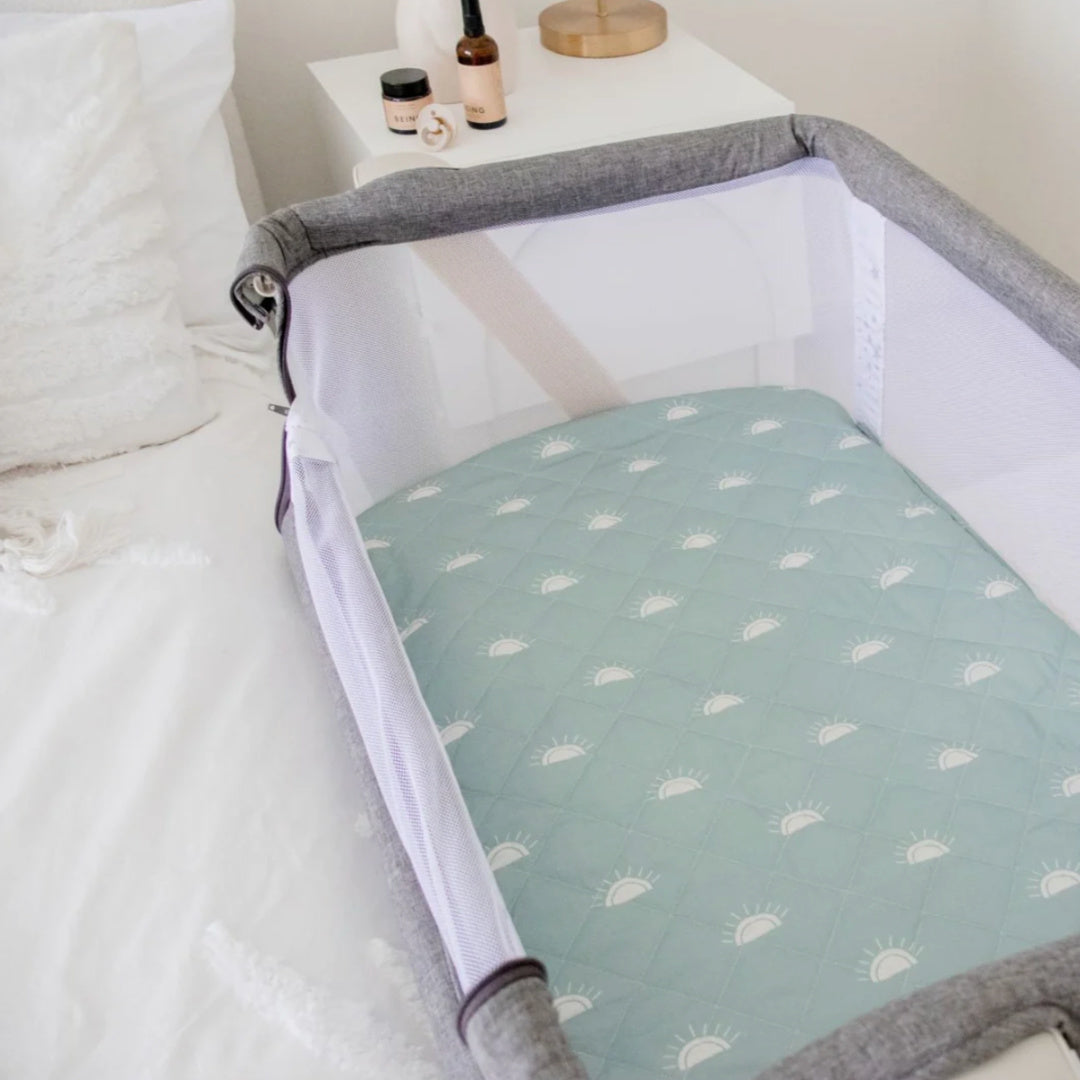 BAMBELLA DESIGNS CO-SLEEPER FITTED WATERPROOF SHEET | SAGE SUNSHINE