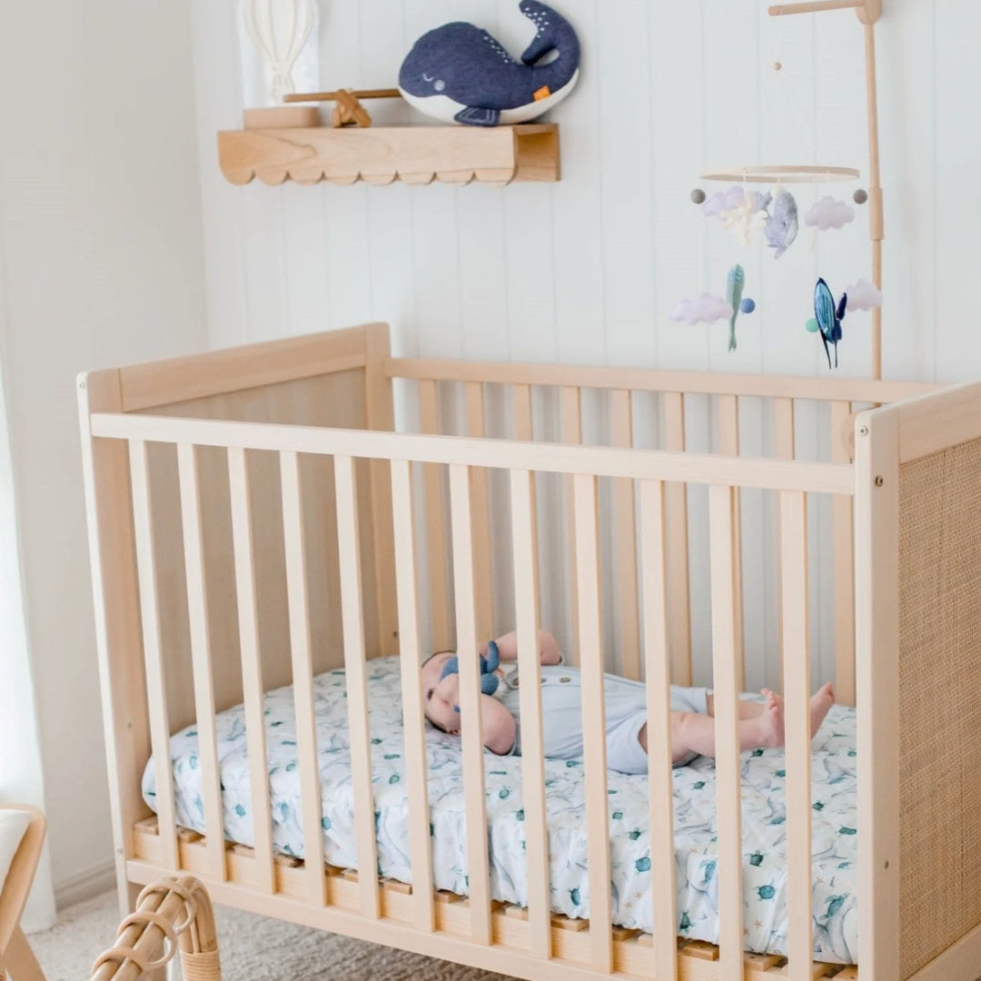 BAMBELLA DESIGNS WATERPROOF COT SHEET  | TURTLE BAY