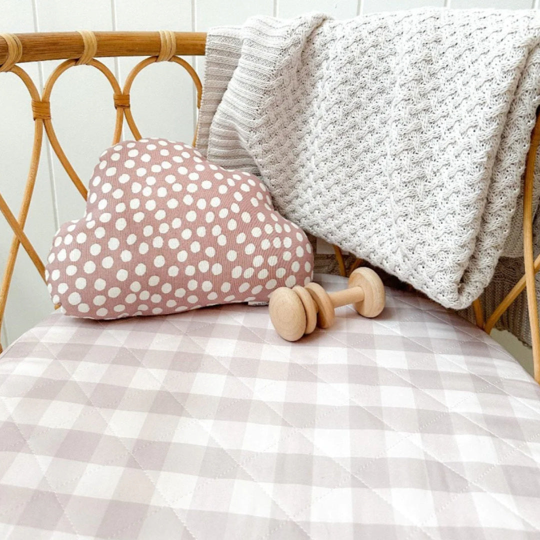 BAMBELLA DESIGNS WATERPROOF FITTED BASSINET SHEET/ CHANGE MAT COVER  - BLUSH GINGHAM