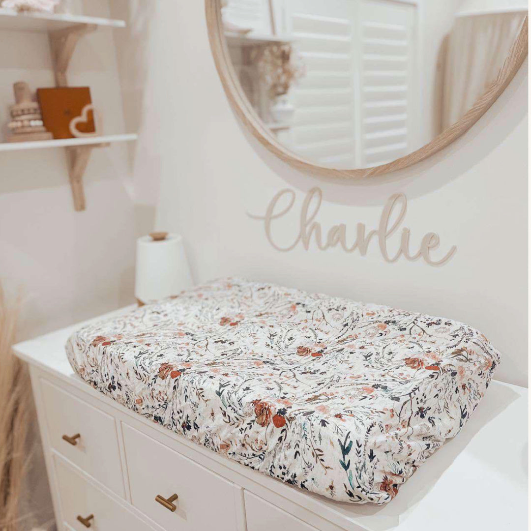 BAMBELLA DESIGNS WATERPROOF FITTED BASSINET SHEET/ CHANGE MAT COVER - WILDFLOWER