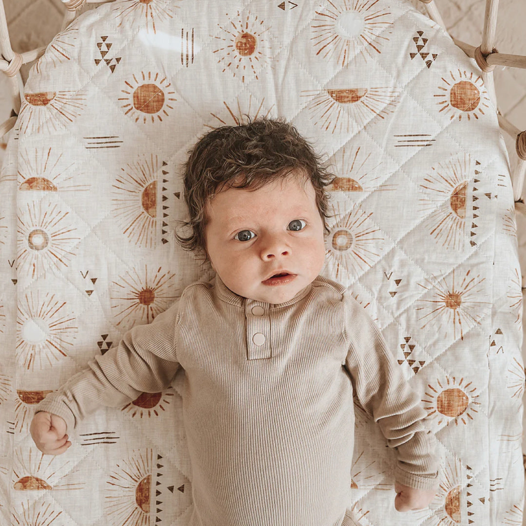 BAMBELLA DESIGNS WATERPROOF FITTED BASSINET SHEET/ CHANGE MAT COVER  - BOHEMIAN SUNSHINE