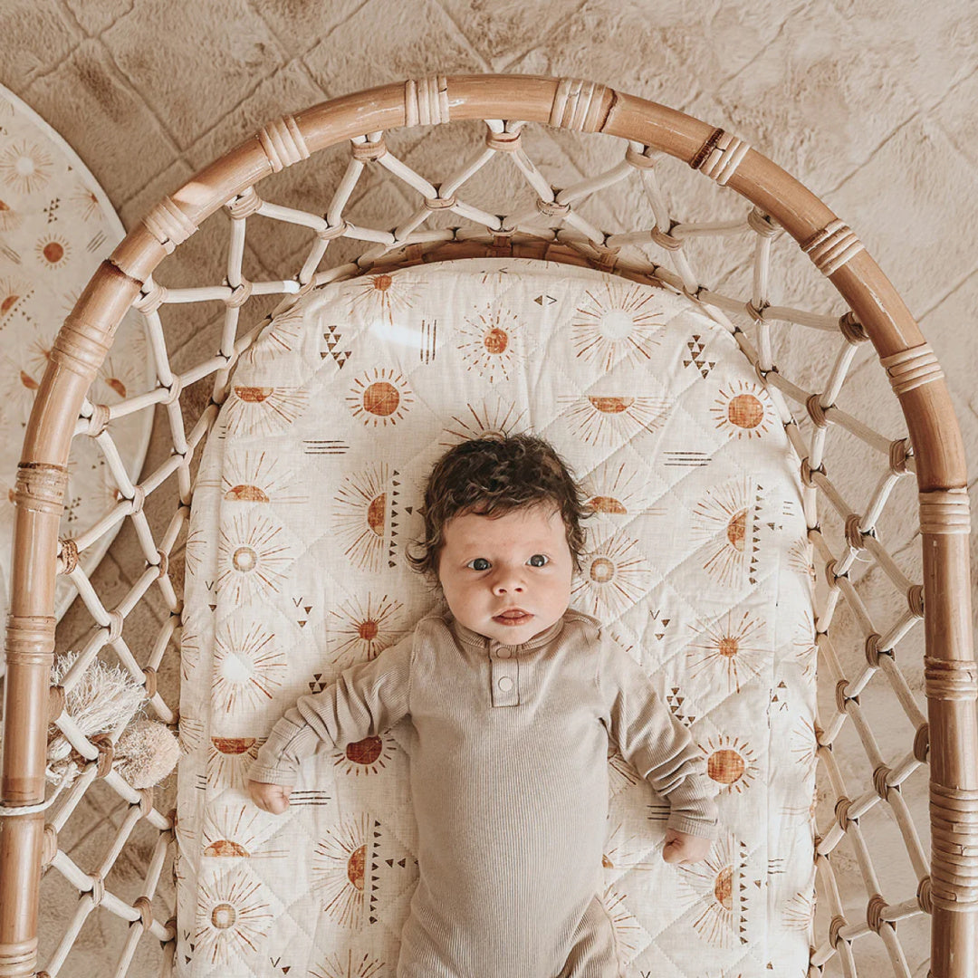 BAMBELLA DESIGNS WATERPROOF FITTED BASSINET SHEET/ CHANGE MAT COVER  - BOHEMIAN SUNSHINE