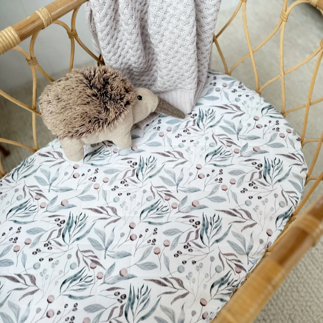 BAMBELLA DESIGNS WATERPROOF FITTED BASSINET SHEET/ CHANGE MAT COVER - BOTANCIAL