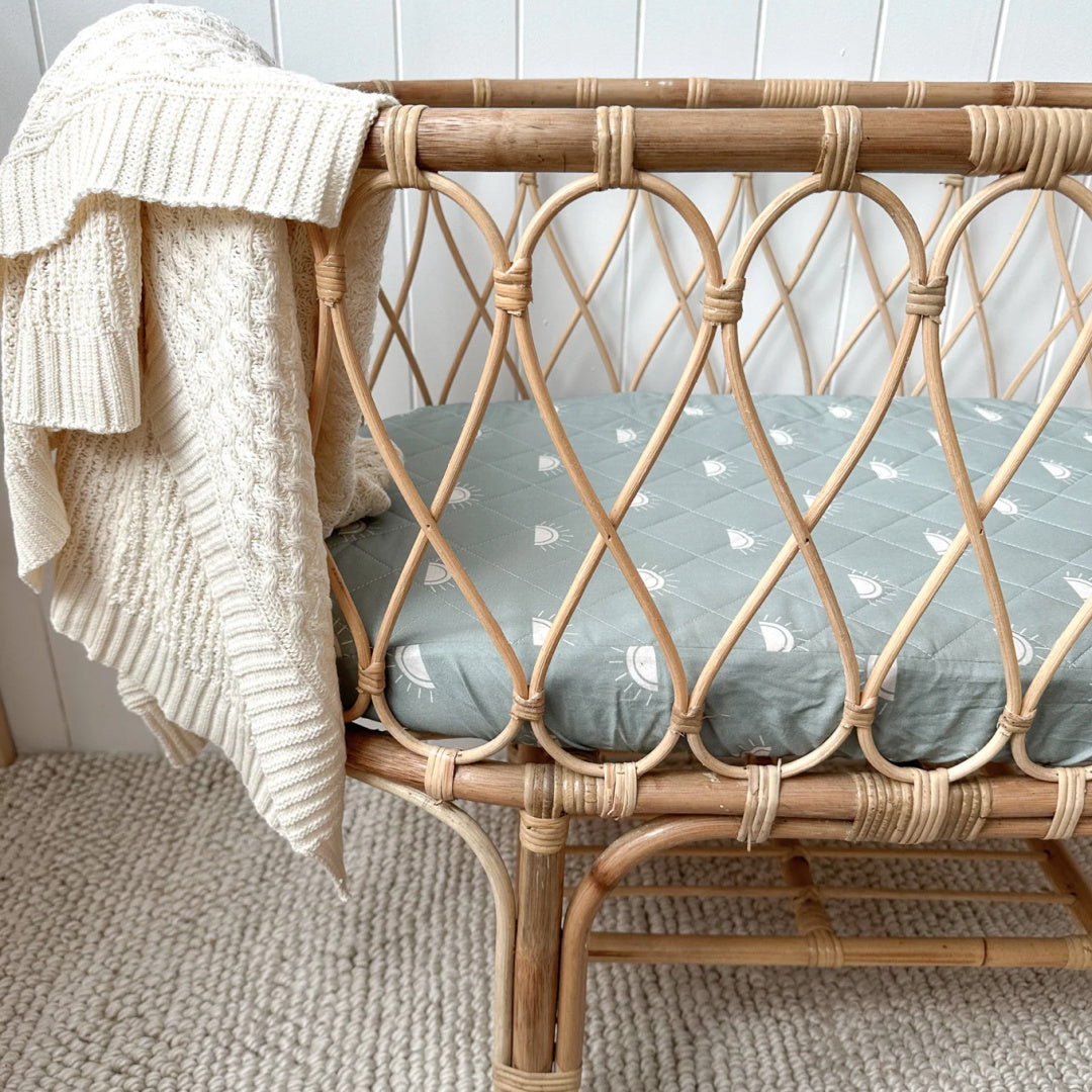 BAMBELLA DESIGNS WATERPROOF FITTED BASSINET SHEET/ CHANGE MAT COVER - SAGE SUNSHINE