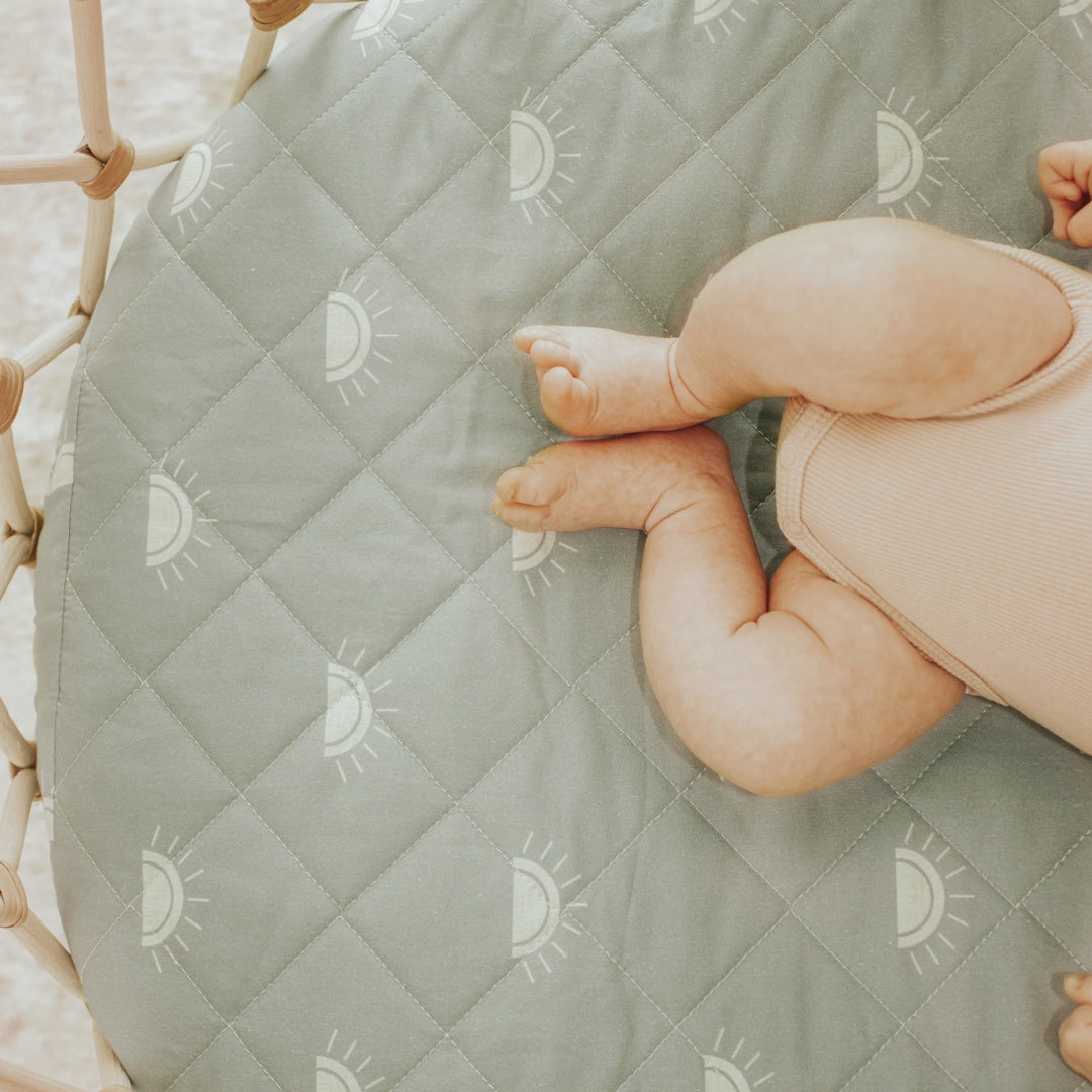 BAMBELLA DESIGNS WATERPROOF FITTED BASSINET SHEET/ CHANGE MAT COVER - SAGE SUNSHINE