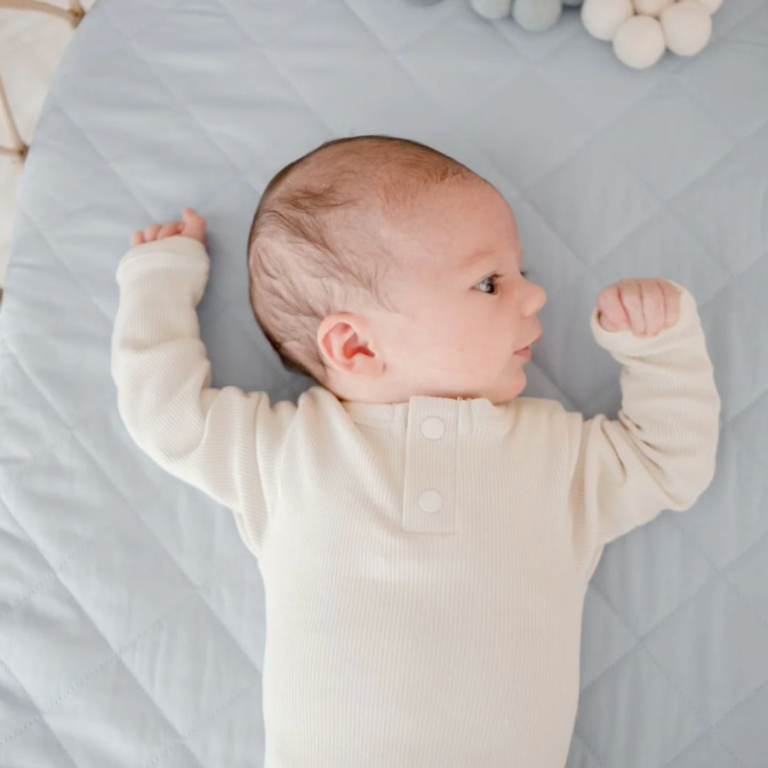 BAMBELLA DESIGNS WATERPROOF FITTED BASSINET SHEET/ CHANGE MAT COVER - DUSTY SKY BLUE