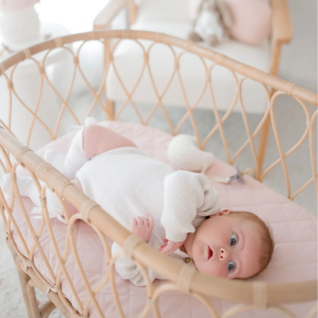 BAMBELLA DESIGNS WATERPROOF FITTED BASSINET SHEET/ CHANGE MAT COVER - LULLABY PINK