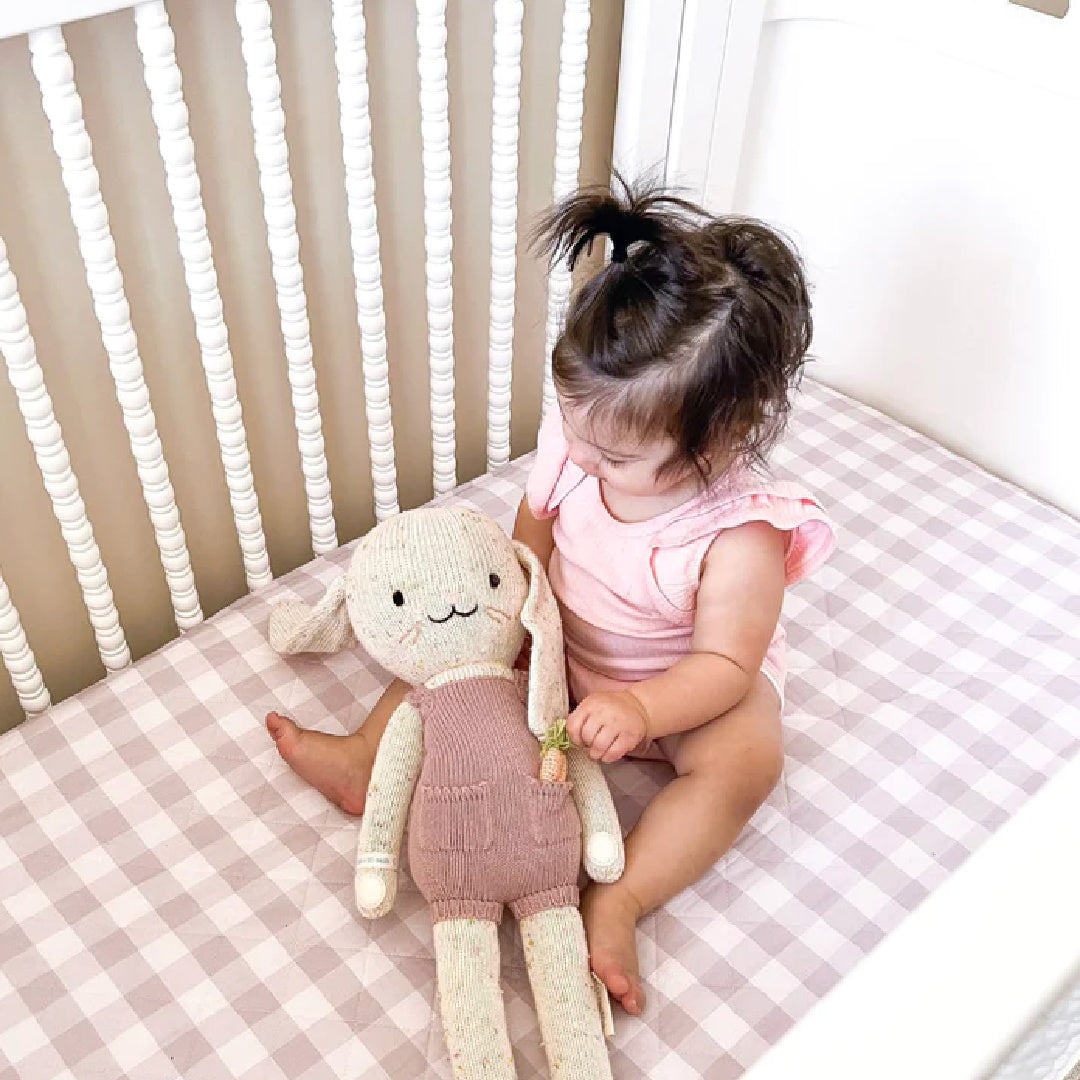 BAMBELLA DESIGNS WATERPROOF COT SHEET  |  BLUSH GINGHAM