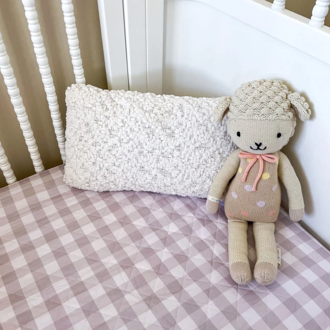 BAMBELLA DESIGNS WATERPROOF COT SHEET  |  BLUSH GINGHAM