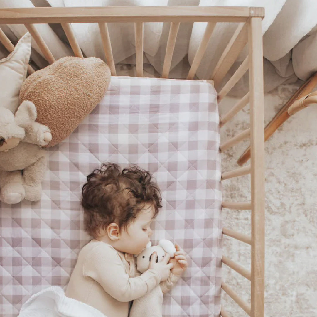 BAMBELLA DESIGNS WATERPROOF COT SHEET  | FAWN GINGHAM