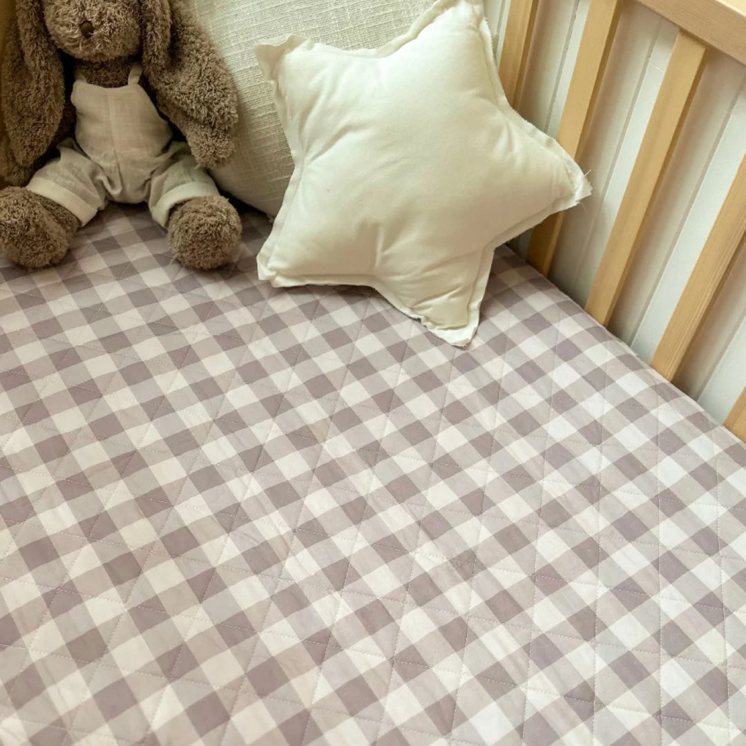 BAMBELLA DESIGNS WATERPROOF COT SHEET  | FAWN GINGHAM