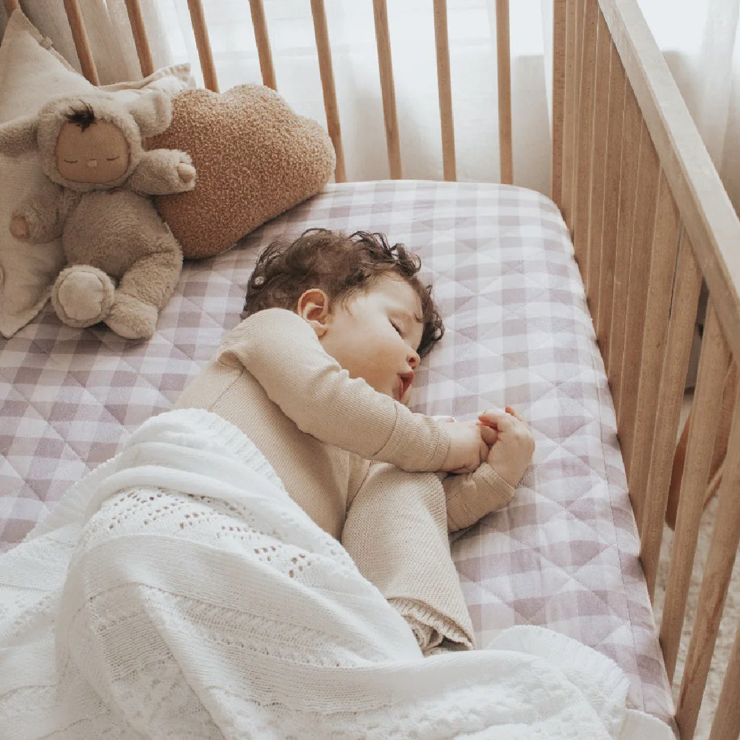 BAMBELLA DESIGNS WATERPROOF COT SHEET  | FAWN GINGHAM