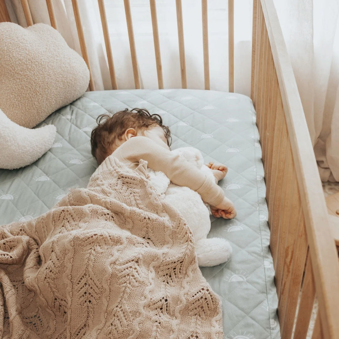 BAMBELLA DESIGNS WATERPROOF COT SHEET  | SAGE SUNSHINE