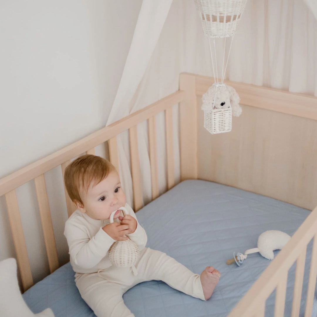 BAMBELLA DESIGNS WATERPROOF COT SHEET  |  DUSTY BLUE