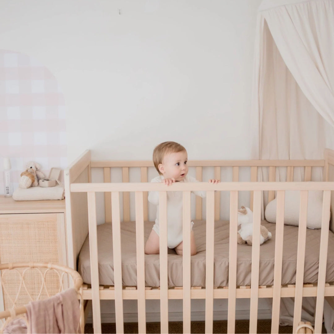 BAMBELLA DESIGNS WATERPROOF COT SHEET  | LATTE