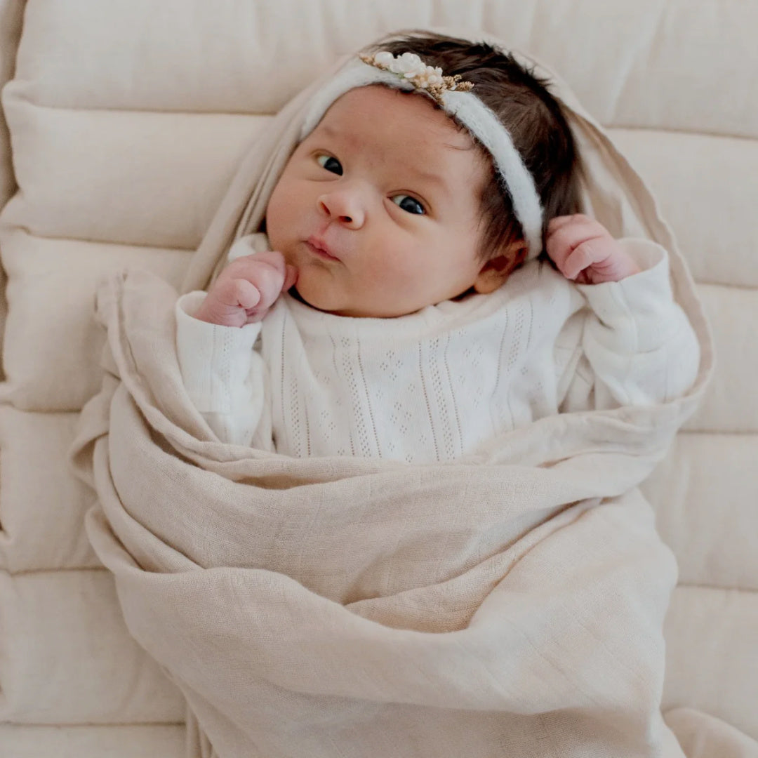 BAMBELLA DESIGNS BAMBOO COTTON MUSLIN SWADDLE WRAP - VANILLA