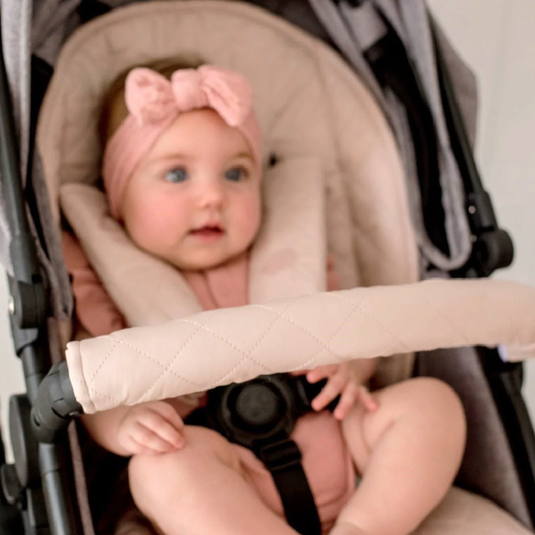 BAMBELLA DESIGNS PRAM BAR COVER - LULLABY PINK | QUILTED