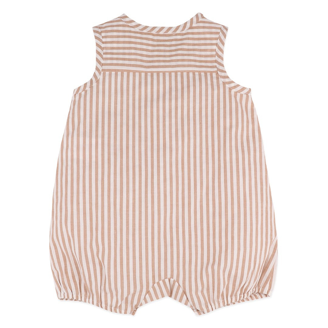 BEBE BRADY STRIPE WOVEN ROMPER