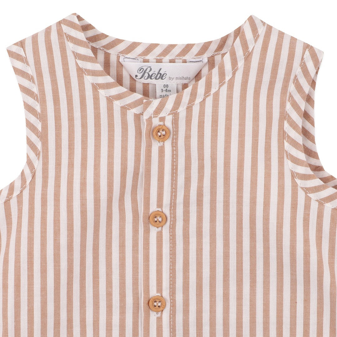 BEBE BRADY STRIPE WOVEN ROMPER
