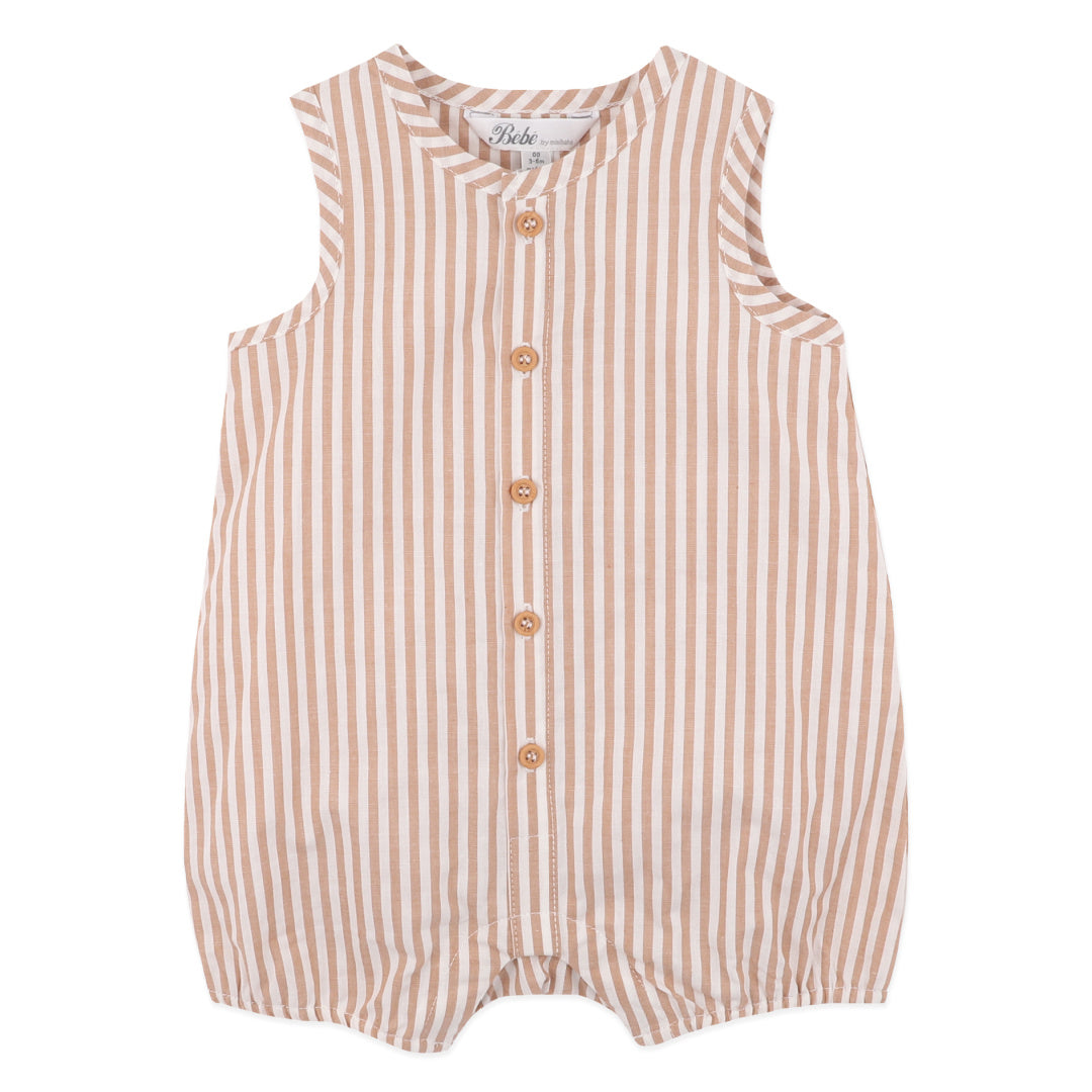BEBE BRADY STRIPE WOVEN ROMPER