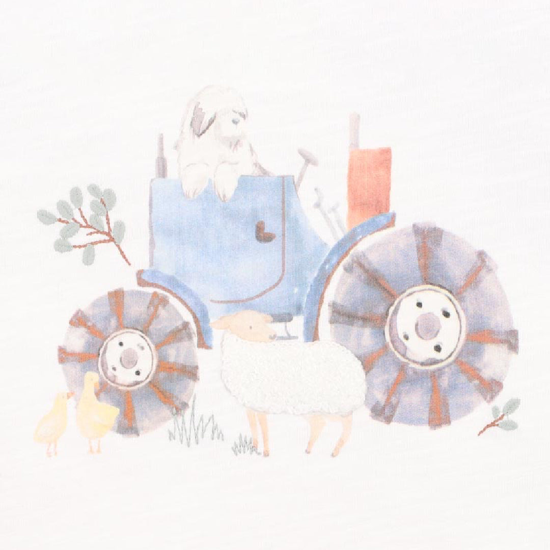 BEBE CLAYTON FARM SCENE SS ROMPER