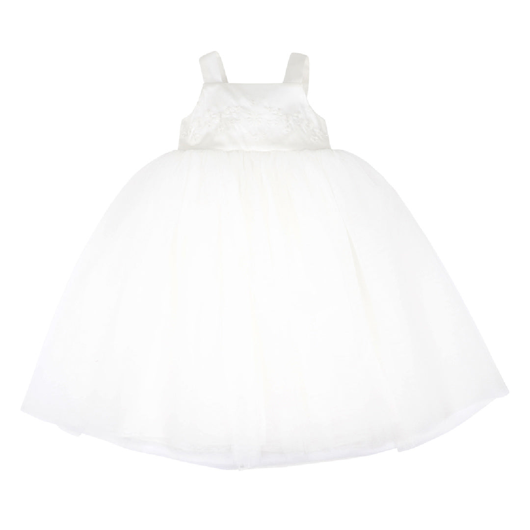 BEBE EMBROIDERED BODICE TULLE DRESS