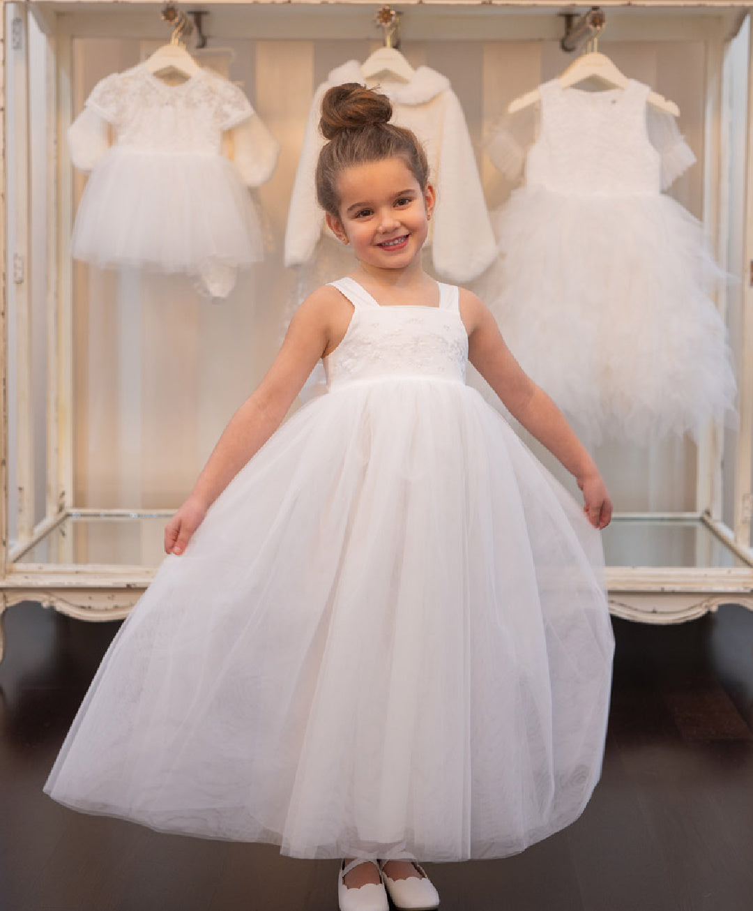 BEBE EMBROIDERED BODICE TULLE DRESS