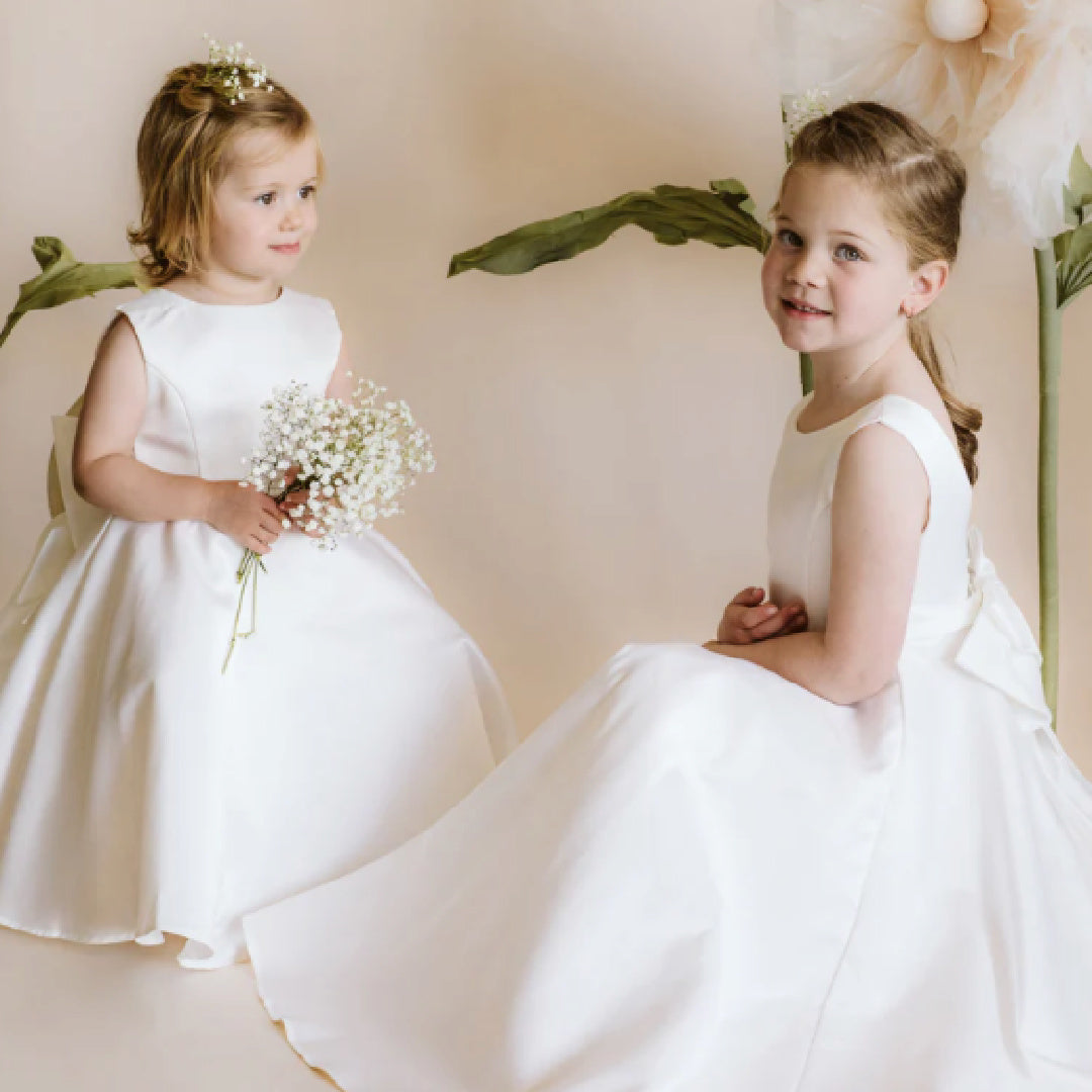 BEBE IVORY DUCHESS SATIN FULL LENGTH DRESS WITH LOW BACK