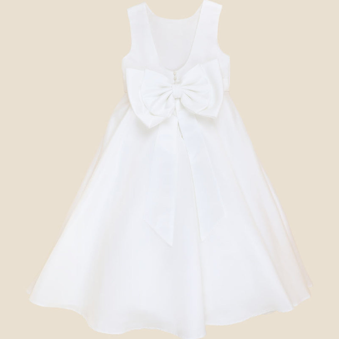 BEBE IVORY DUCHESS SATIN FULL LENGTH DRESS WITH LOW BACK