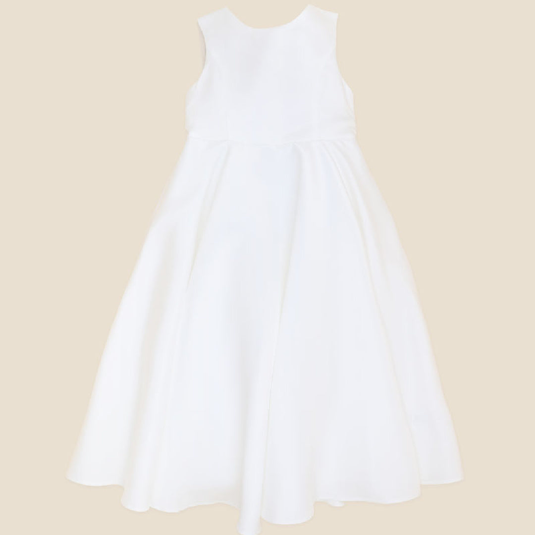BEBE IVORY DUCHESS SATIN FULL LENGTH DRESS WITH LOW BACK