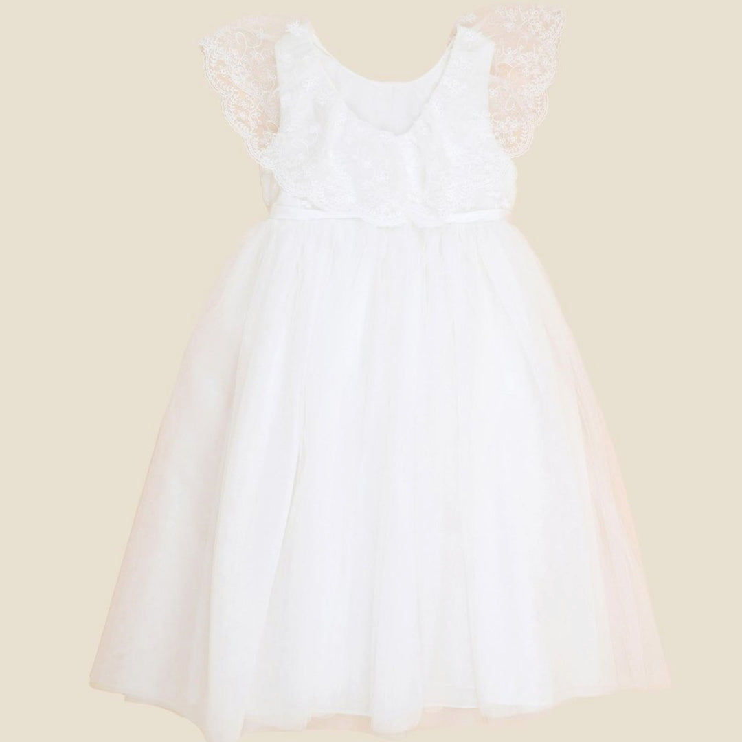 BEBE IVORY LACE/TULLE ANKLE LENGTH DRESS
