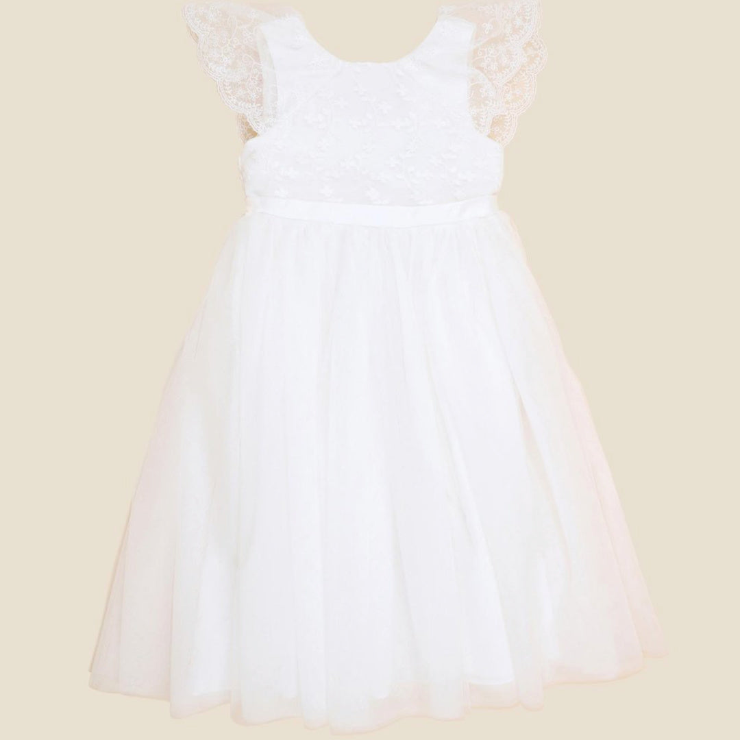 BEBE IVORY LACE/TULLE ANKLE LENGTH DRESS