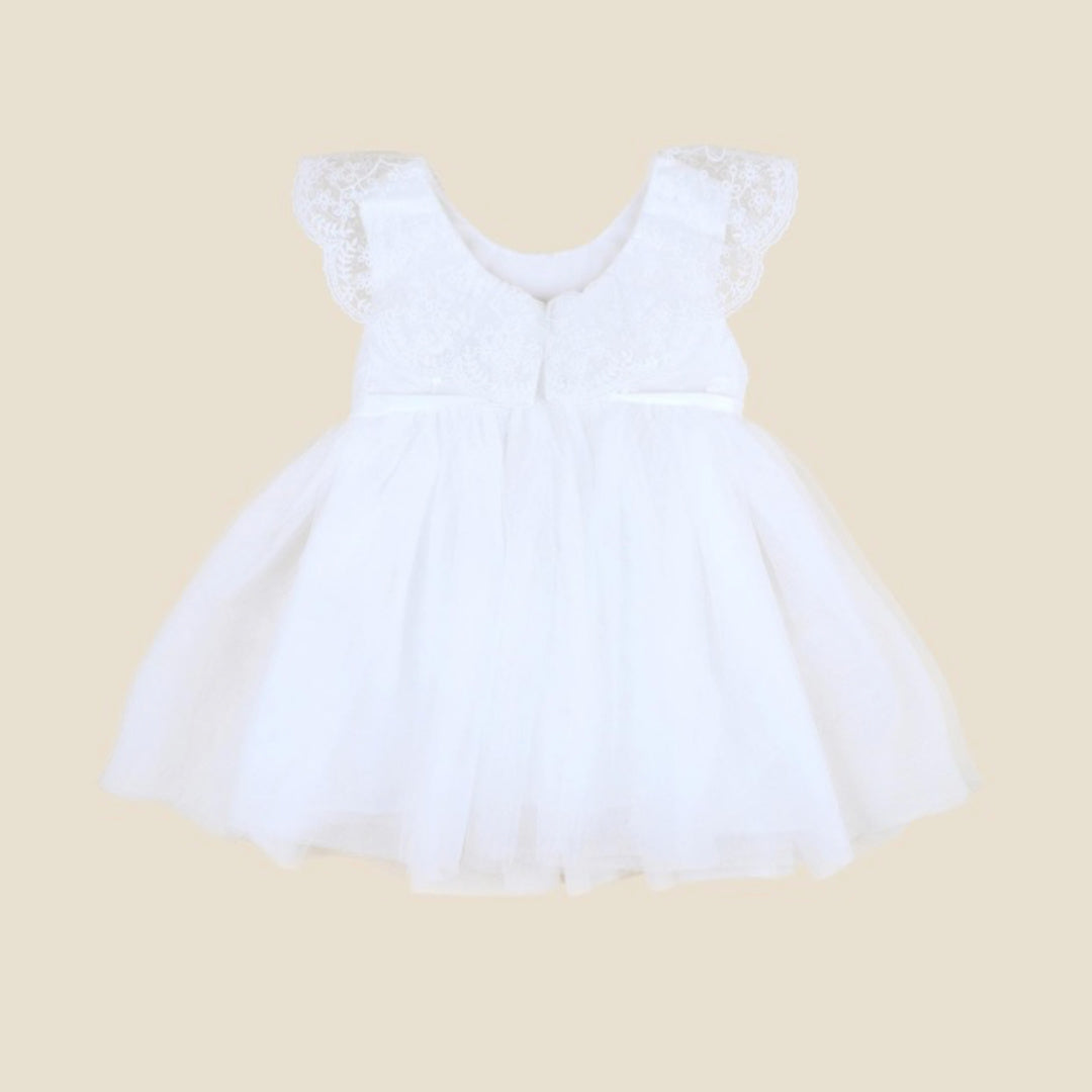 BEBE IVORY/LACE TULLE DRESS WITH BLOOMERS