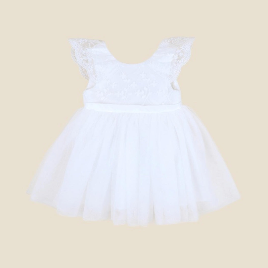 BEBE IVORY/LACE TULLE DRESS WITH BLOOMERS