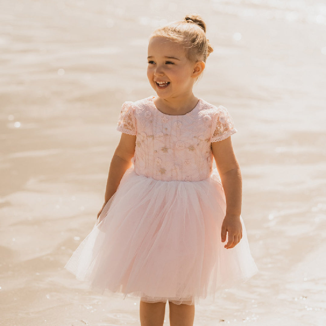 BEBE LACE BODICE DRESS - DUSKY PINK