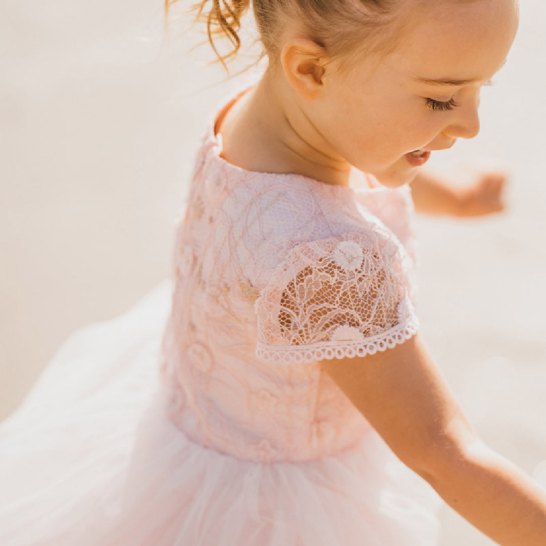 BEBE LACE BODICE DRESS - DUSKY PINK