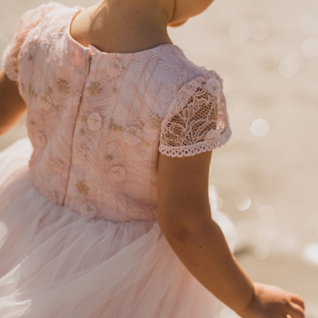 BEBE LACE BODICE DRESS - DUSKY PINK