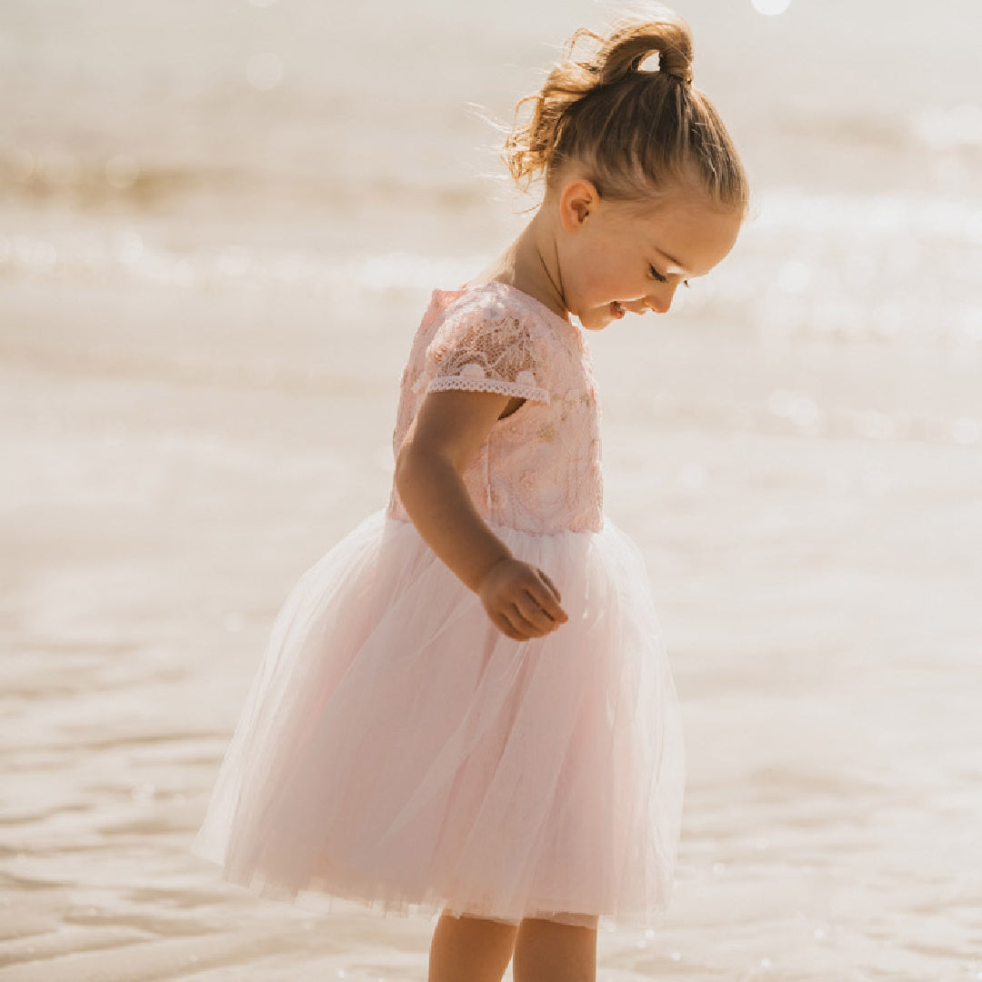 BEBE LACE BODICE DRESS - DUSKY PINK