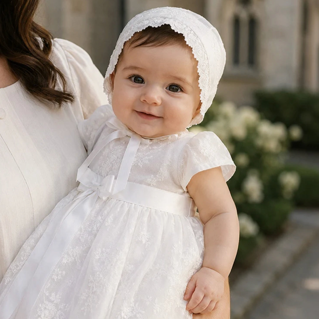 BEBE GIRLS LACE BONNET - IVORY